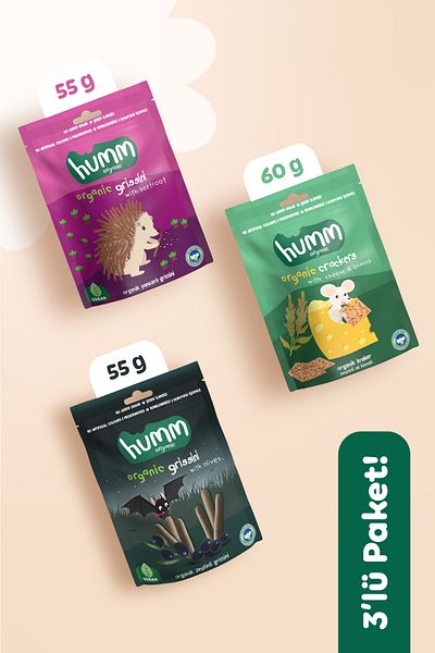 Humm Organic 3 Pieces Organic Salted Grissini and Cracker Snack Package