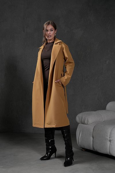 minaaise Camel Unlined Belted Wide Cut Women's Trench Coat 28177