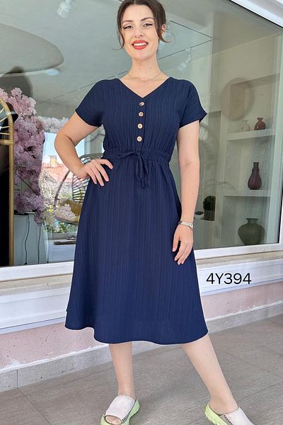 İnce Topuk Elastic Waist Button Detail Dress 4Y394