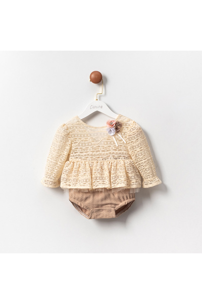 Cumino Sweet Beige Lace Long Sleeve Girls Jumpsuit 6-9-12-18 Months