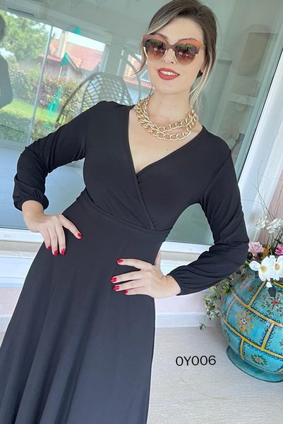 İnce Topuk Lycra Double Breasted Neckline Long Dress 0Y006