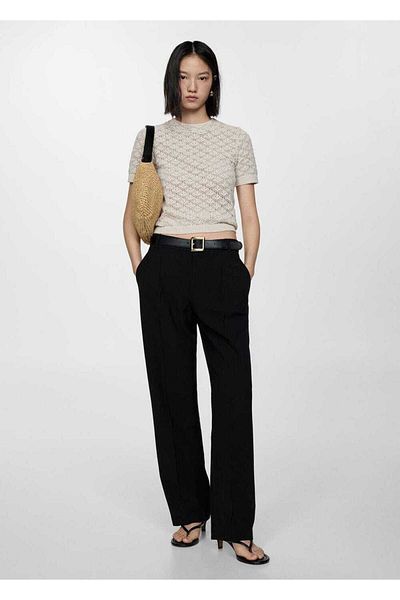 MANGO Woman Plissierte, gerade geschnittene Hose