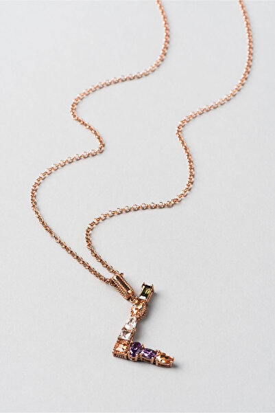 So CHIC... L Harfi Gökkuşağı Renkli 18 Ayar Rose Altın Kaplama Gümüş Kolye