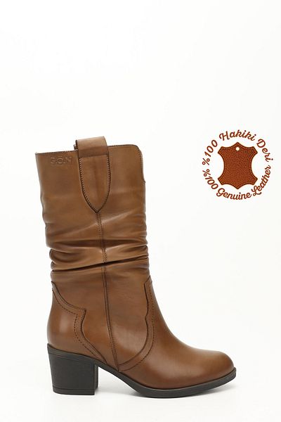 GÖNDERİ(R) Women/Girls Mink Antique Thick Heeled Gusseted Genuine Leather Boots