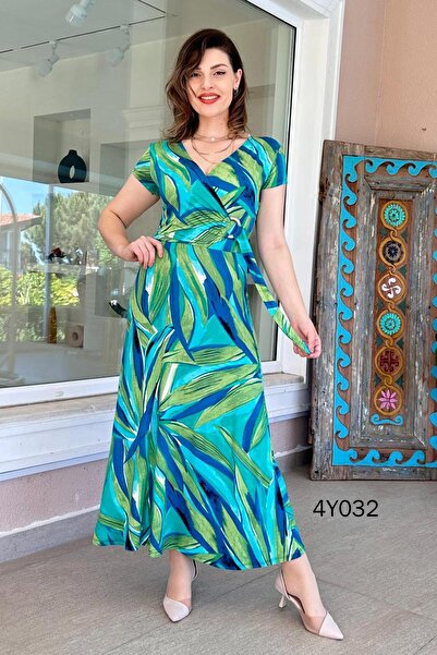 İnce Topuk فستان فيسكوز مزدوج الصدر بإبزيم - 4y032