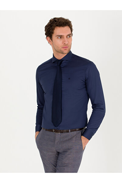 Cacharel Lacivert Slim Fit %100 Pamuk İtalyan Yaka Basic Gömlek 50268927-VR033