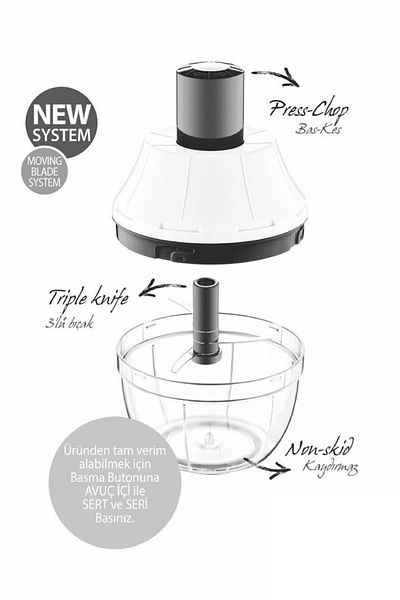 GRİMOR Life Bass Cut Handheld Rondo 3 Blades Practical Push Vegetable Fruit Chopper With Steel Blade