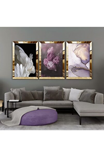 Harikabirev Wonderfulabrev | Purple-White-Black Flower Combination | Plexy Frame Mdf Table Krfz
