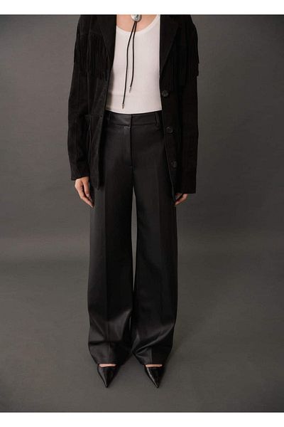 MANGO Woman Leather Look Wideleg Trousers