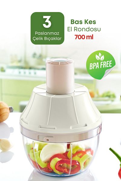 GRİMOR Life Bass Cut Handheld Rondo 3 Blades Practical Push Vegetable Fruit Chopper With Steel Blade