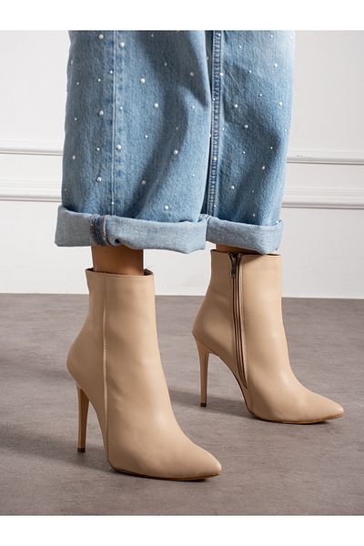 Alemdar Shoes Γυναικείες μπότες BRAVONA Cream με λεπτό τακούνι