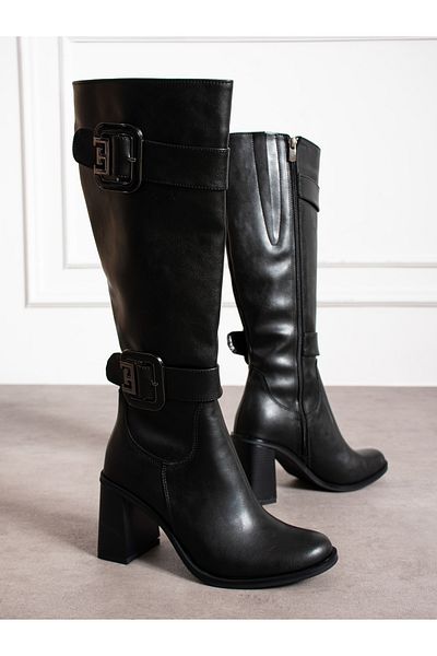 Alemdar Shoes Дамски ботуши CALVINA с дебел ток и катарама в черно