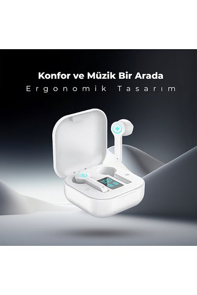 Moodix سماعات أذن بلوتوث Kı23k49 مع شاشة LCD بيضاء