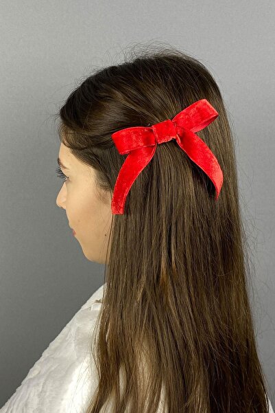 Limelia Кадифена фиба за коса с червена панделка