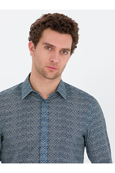Cacharel Petrol Slim Fit Uzun Kollu Gömlek 50265454-VR102