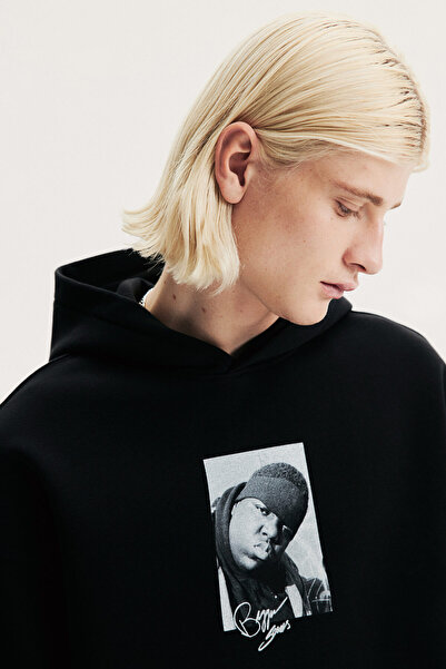 H&M Oversized Fit Kapüşonlu ve Baskılı Üst