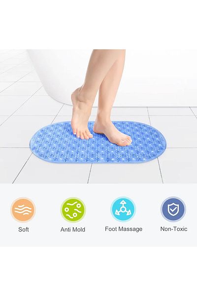 Blue Home ECO-LUX Baht Μαλακό αντιολισθητικό χαλάκι μασάζ ποδιών ντους - Άνετο αντιολισθητικό μαξιλαράκι μπάνιου Μέγεθος: 63cm x 38cm Οβάλ