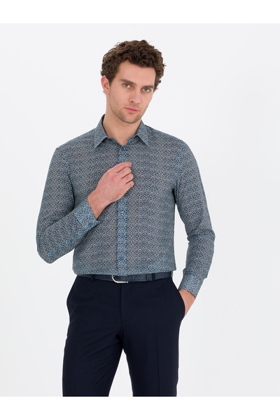 Cacharel Petrol Slim Fit Uzun Kollu Gömlek 50265454-VR102