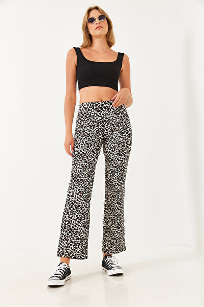 Bianco Lucci Kadın Leopar Desenli Süet Pantolon 10016 60251857