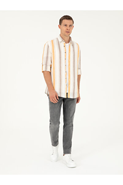 Cacharel Turuncu Slim Fit %100 Keten Gömlek 50265480-VR051