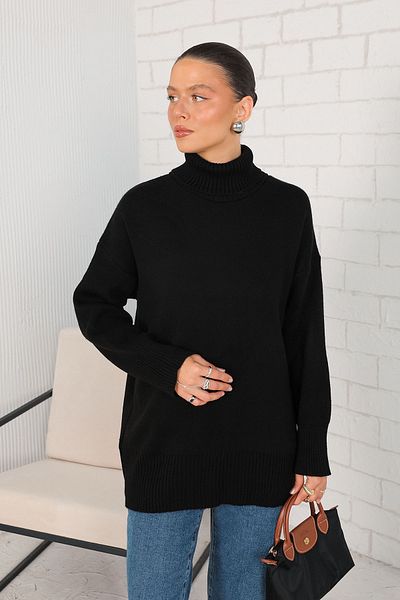 Melike Tatar Pulover de tricotaj de bază NEGRU 32-7016