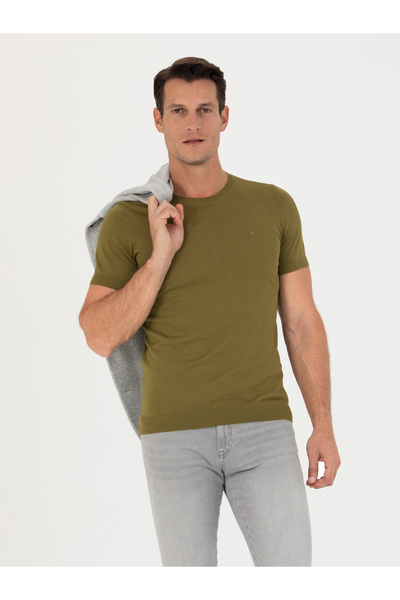 Cacharel تي شيرت تريكو برقبة دائرية وقصة ضيقة باللون الأخضر من تشاغلا 5026784...