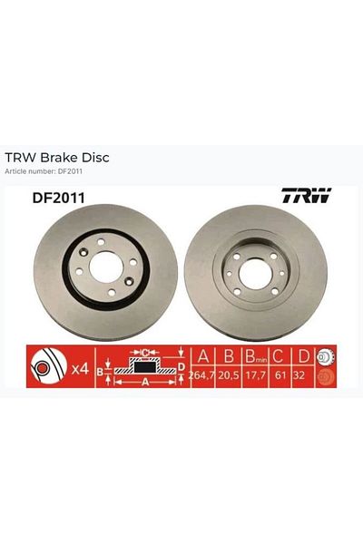 TRW R21 2.0-2.0 Ie-2.2 Ie (86-94) - Cncrd 2.0Ie 2.1 D Turbo 90 = (264.7X20.5X4Dlxhavali) Front Brake Mirror
