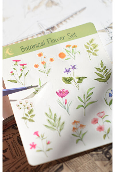 sticker Botanical Flower Şeffaf Sticker Sayfası 1 adet / Çiçek Sticker, Scrap...