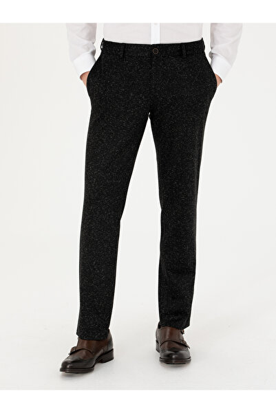 Cacharel Siyah Slim Fit Flanel Yün Karışımlı Kumaş Pantolon 50273665-VR046