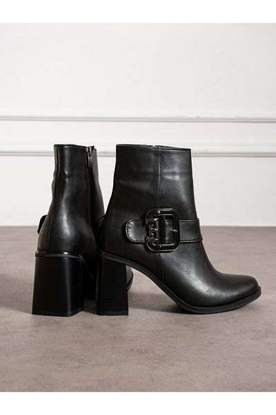Alemdar Shoes Ghete de damă cu toc gros cu cataramă neagră FİORA