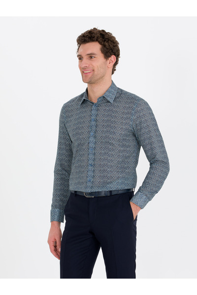 Cacharel Petrol Slim Fit Uzun Kollu Gömlek 50265454-VR102