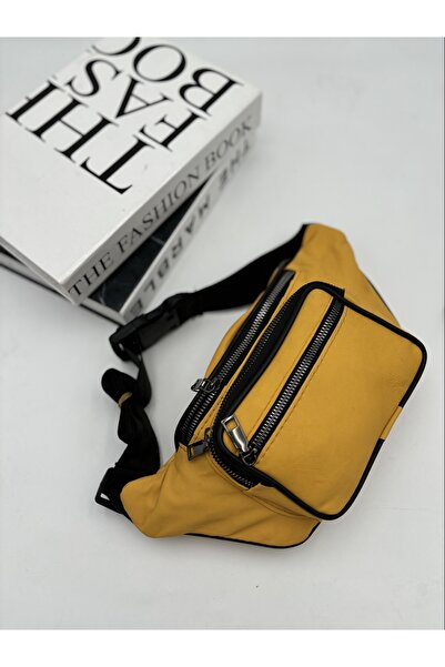 By EDUU Geantă de talie pentru femei ByEDUU din piele naturală galbenă