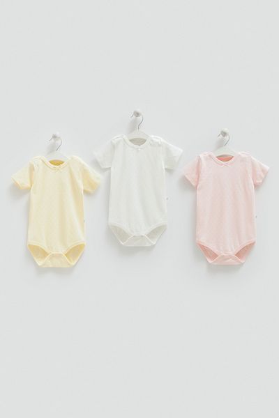 Caramell 100% Cotton 3-Piece Short Sleeve Bodysuit Set Baby Girl