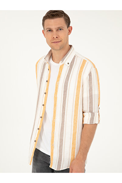 Cacharel Turuncu Slim Fit %100 Keten Gömlek 50265480-VR051