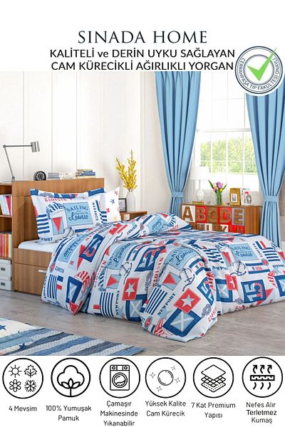 Sinada بطانية مرجحة لحاف فردي 6 كجم 155x215 100% قماش قطن حشوة خرز زجاجي (4 مواسم)
