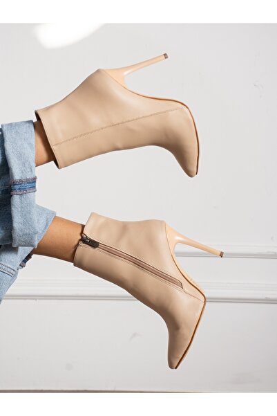 Alemdar Shoes BRAVONA Krem İnce Topuklu Kadın Bot