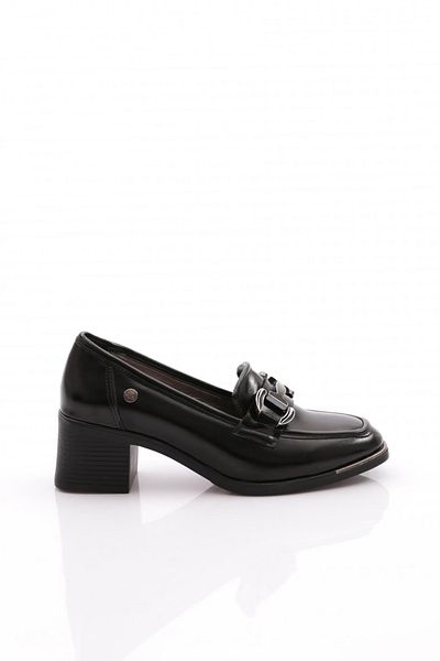 DGN Pantofi de damă cu cataramă cu toc din piele naturală negru metalic 51621097