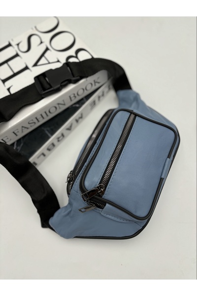 By EDUU Geantă de talie pentru femei ByEDUU din piele naturală albastră