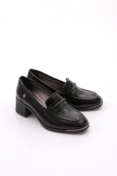 DGN Pantofi de damă cu cataramă cu toc din piele naturală neagră șifonată 52621097