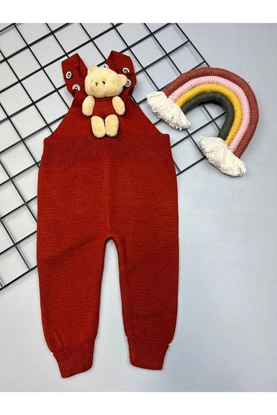 Pijamayo Unisex Teddy Bear Detailed Adjustable Strap Knitwear Kids and Baby Salopet Jumpsuit