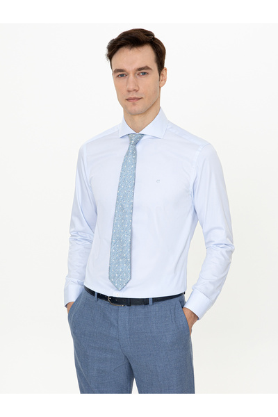 Cacharel Açık Mavi Slim Fit %100 Pamuk İtalyan Yaka Klasik Gömlek 50250845-VR003