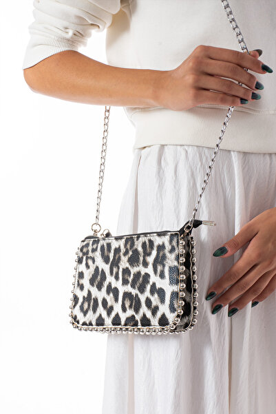 Sellini Geantă de umăr și de umăr pentru femei cu lanț cu model leopard negru - 470