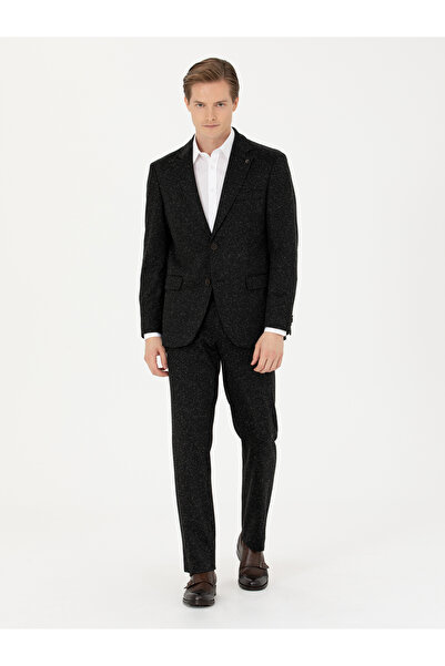 Cacharel Siyah Slim Fit Flanel Yün Karışımlı Kumaş Pantolon 50273665-VR046