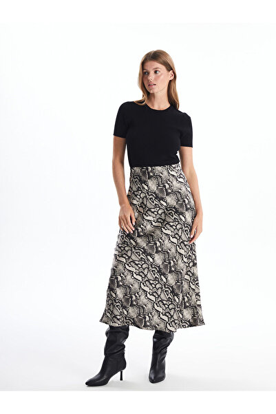 LC Waikiki Alita City Lcw Vision Black Patterned Long Women's Skirt with a Di...