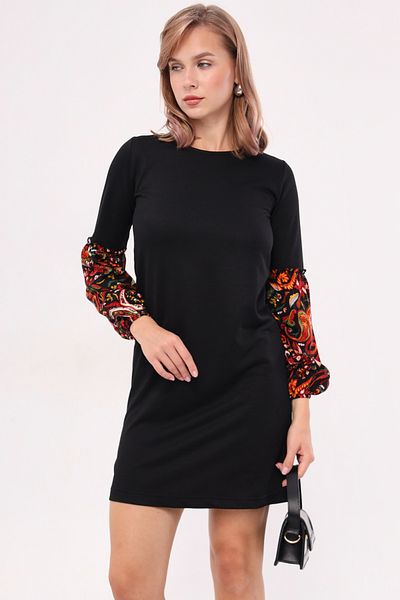 armonika Dámské barevné balónové šaty s černými rukávy ARM-19K001215