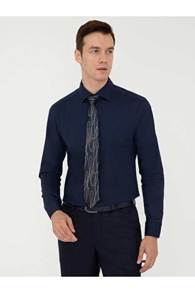 Cacharel Navy Blue Slim Fit Long Sleeve Basic Shirt 50242782 -Vr033