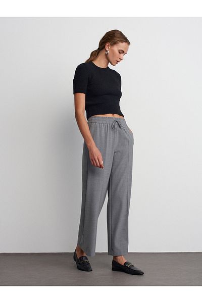 Dilvin 71556 Drawstring Tied Trousers-Light Gray