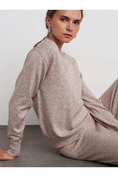 Dilvin 10633 Model Crew Neck Mink Knitwear Sweater - Basic Design