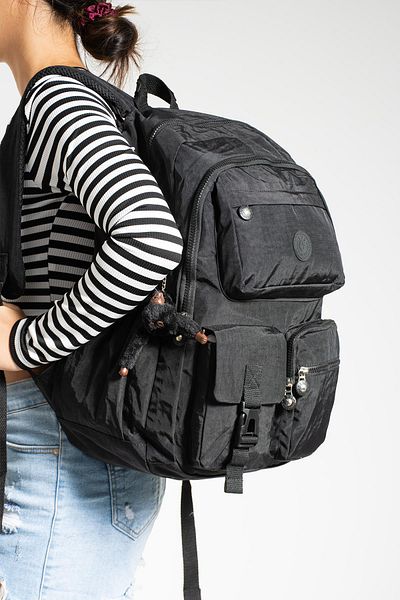 DUOMİNO Rucsac clinker negru de marime - rezistent la apa, crinkle, geanta de scoala de calatorie pentru liceu 15.6