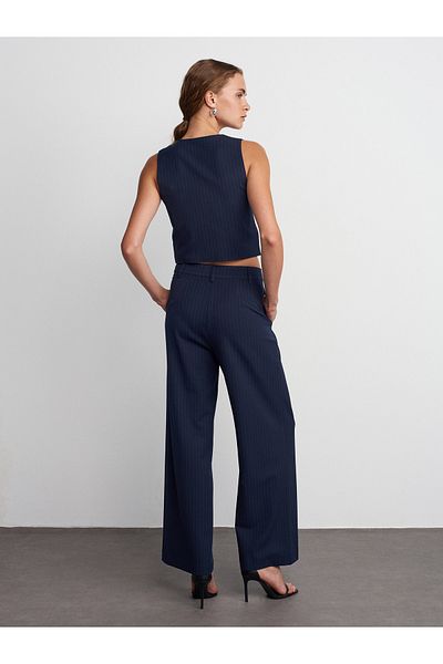 Dilvin 71551 Wide Leg Custom Made Trousers-Navy Blue